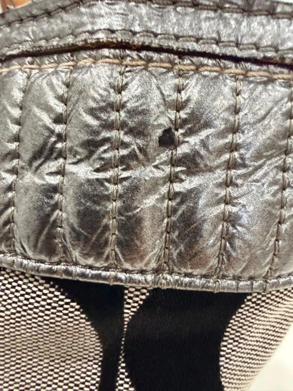 Coach Poppy Silver Quilted Metallic Signature Monogram Gray Black Tote #18676